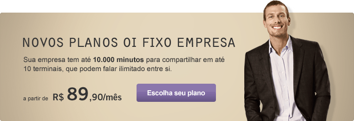 Novos planos Oi Fixo Empresa. Sua empresa tem até 10.000 minutos para compartilhar em até 10 terminais, que podem falar ilimitado entre si.