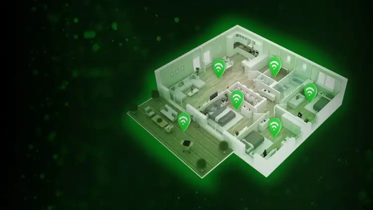 Maquete de comôdos da casa com pontos de wi-fi