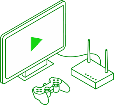 ilustração de um videogame conectado ao modem via cabo