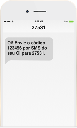 Tela de celular do número da outra operadora recebendo um SMS com o código de confirmação da portabilidade Oi